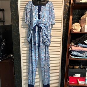 Pumpkin Print Women's Pajama Set in Blue